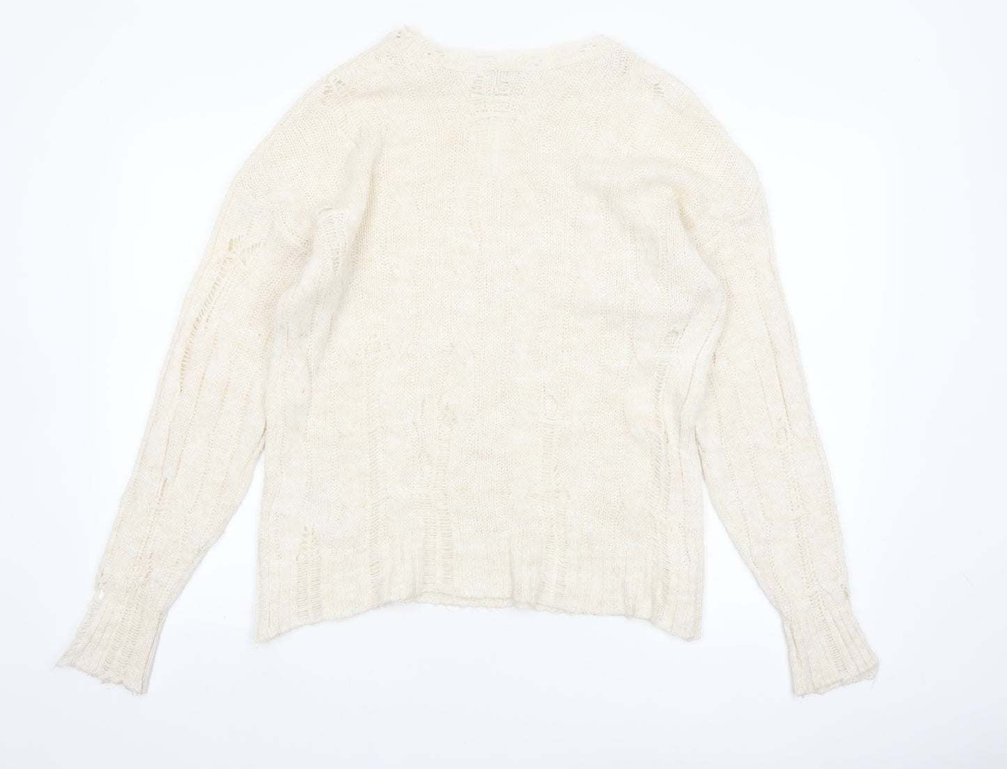 Urban Outfitters Women Ivory Open-Knit Crew Neck Jumper Size S