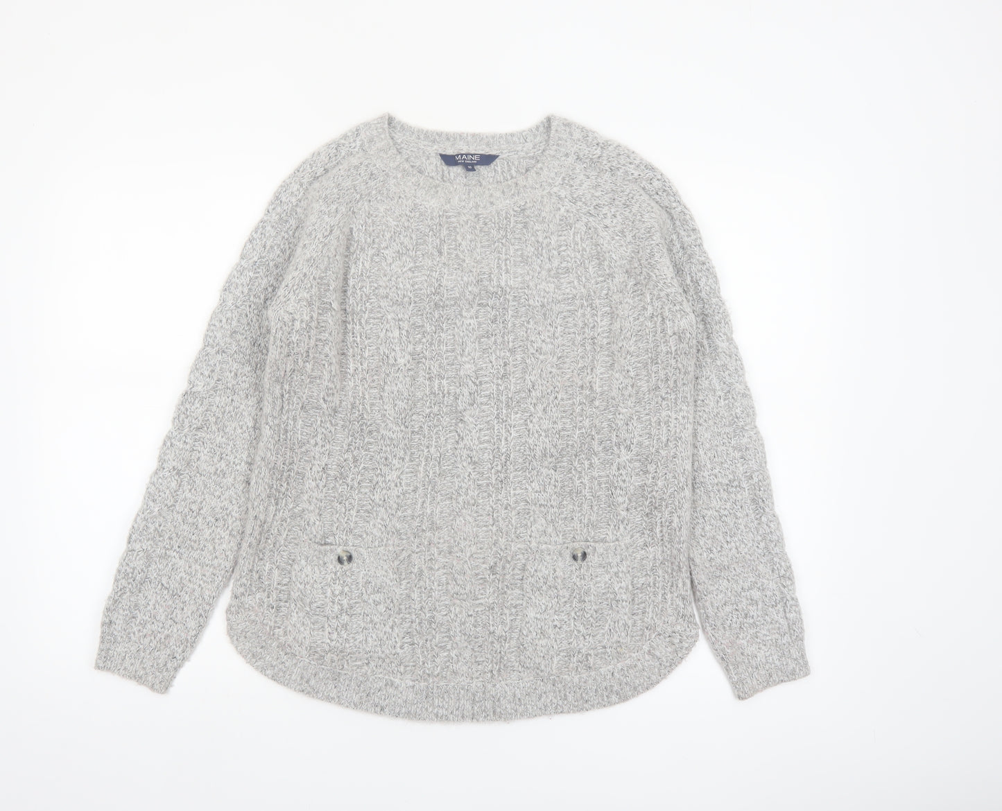 Maine New England Women's Grey Cable Knit Jumper Size 10