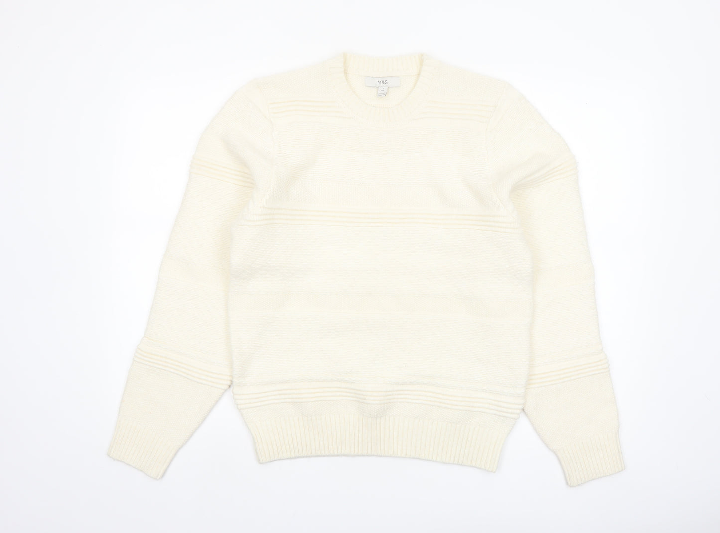 Marks and Spencer Men's Ivory Crew Neck Knit Jumper S Regular Fit