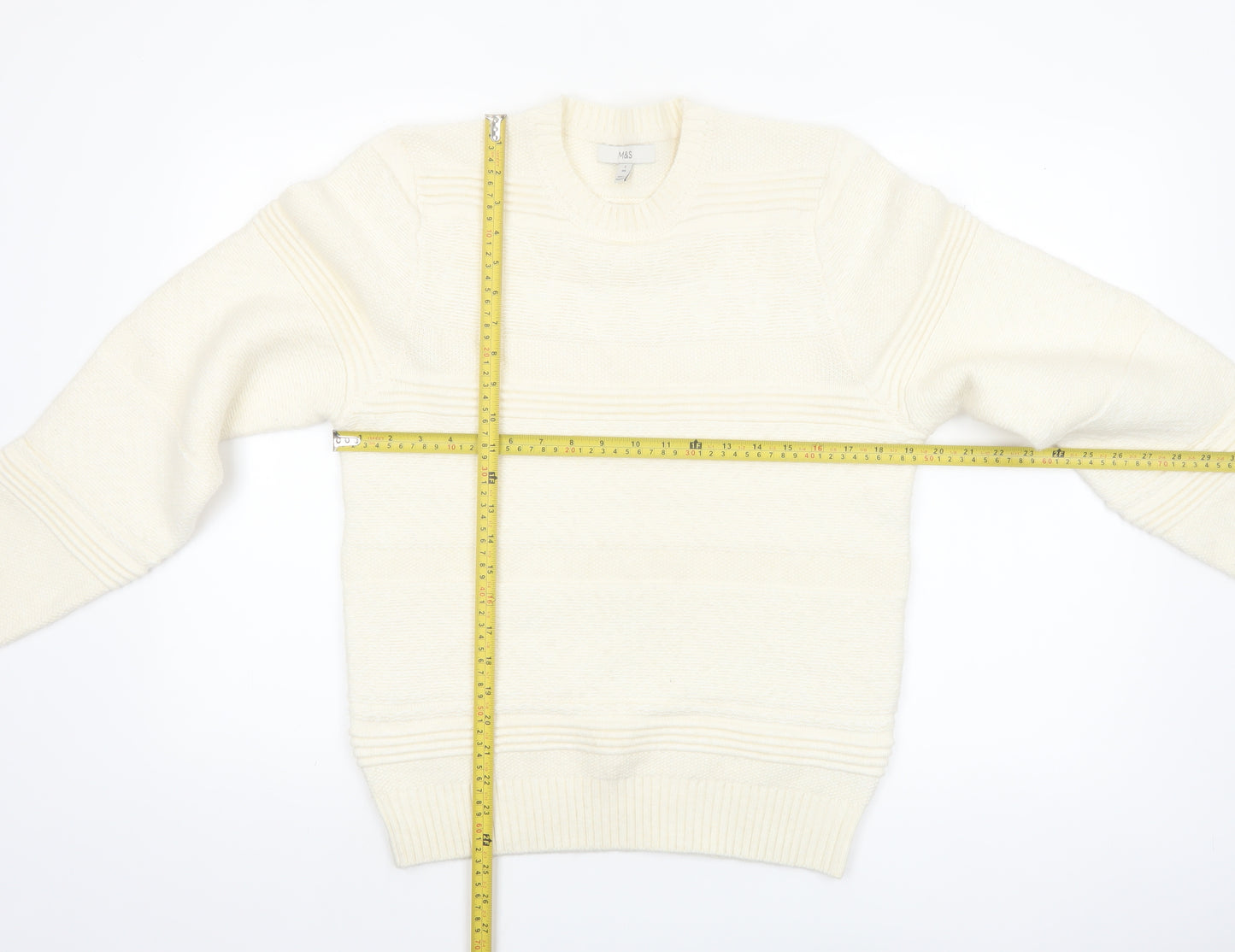 Marks and Spencer Men's Ivory Crew Neck Knit Jumper S Regular Fit