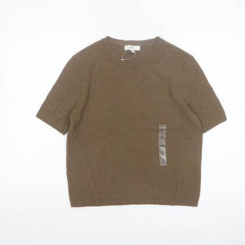 Marks and Spencer Women's Brown Cotton Blend Short Sleeve Jumper S