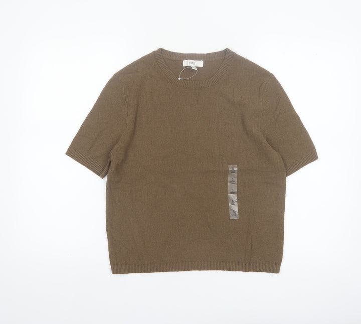 Marks and Spencer Women's Brown Cotton Blend Short Sleeve Jumper S