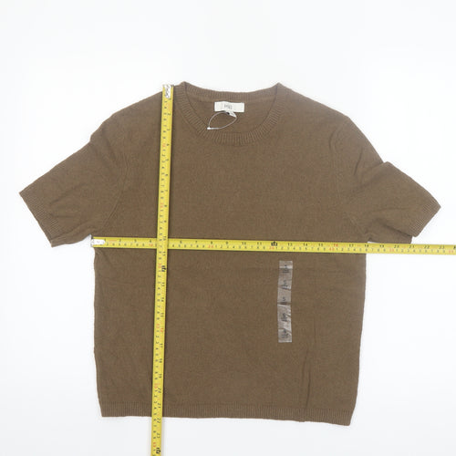 Marks and Spencer Women's Brown Cotton Blend Short Sleeve Jumper S