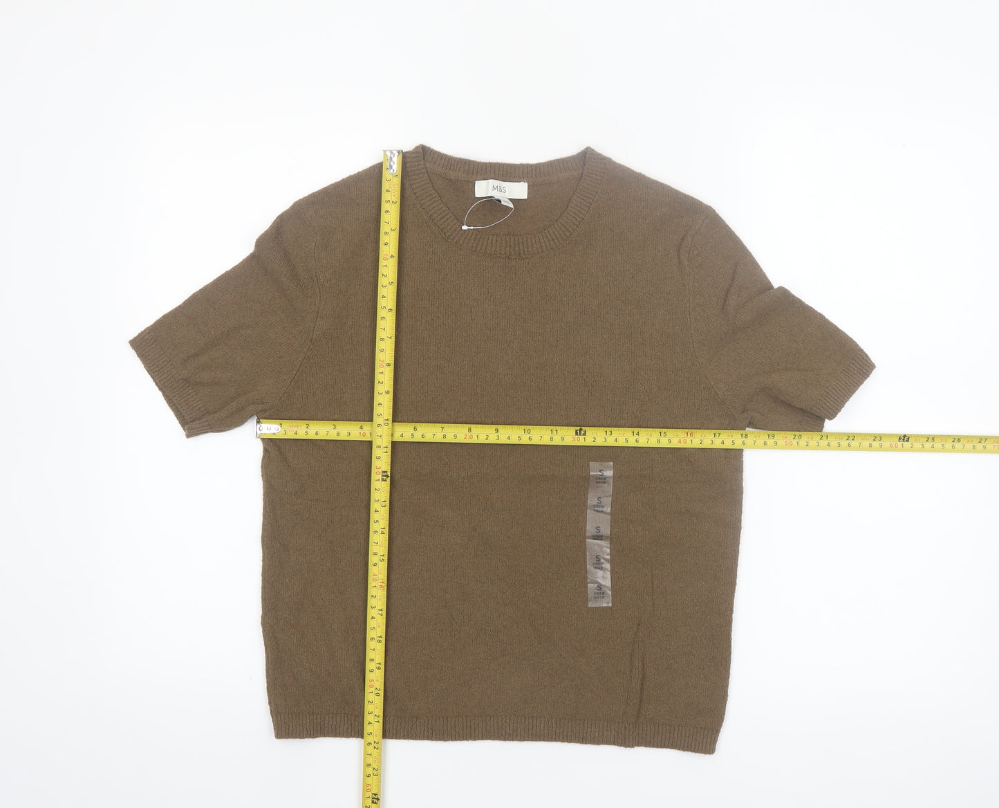 Marks and Spencer Women's Brown Cotton Blend Short Sleeve Jumper S