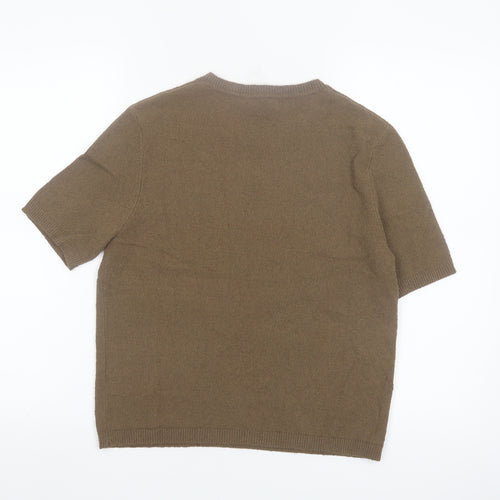 Marks and Spencer Women's Brown Cotton Blend Short Sleeve Jumper S