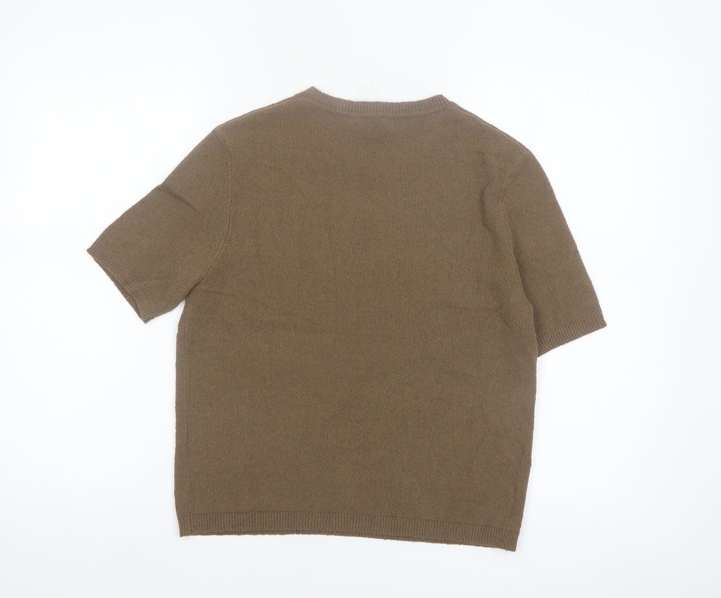 Marks and Spencer Women's Brown Cotton Blend Short Sleeve Jumper S