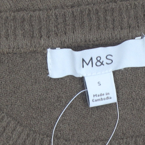 Marks and Spencer Women's Brown Cotton Blend Short Sleeve Jumper S