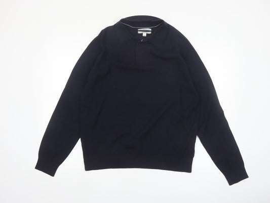 Marks and Spencer Men's Blue Collared Cotton Jumper L