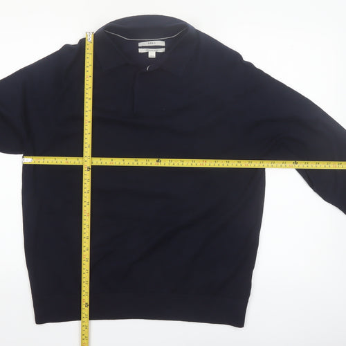 Marks and Spencer Men's Blue Collared Cotton Jumper L