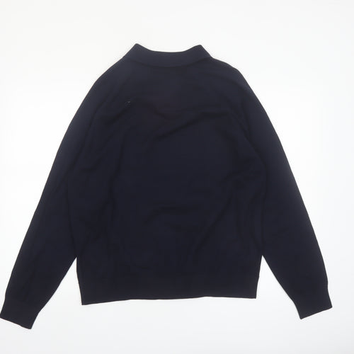 Marks and Spencer Men's Blue Collared Cotton Jumper L