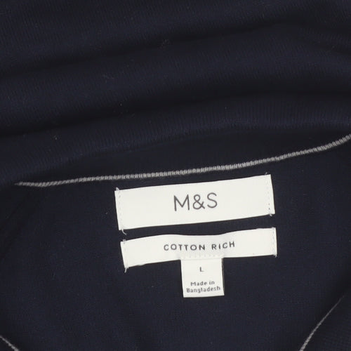 Marks and Spencer Men's Blue Collared Cotton Jumper L