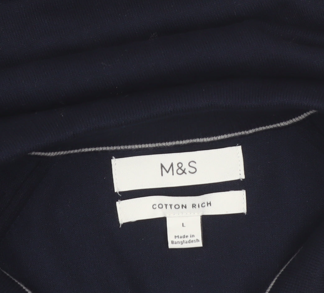 Marks and Spencer Men's Blue Collared Cotton Jumper L
