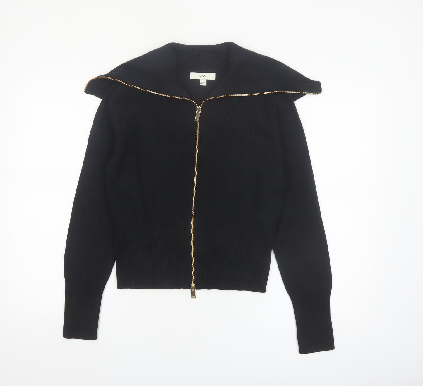 Marks and Spencer Women's Black Full Zip Knit Jumper Size S