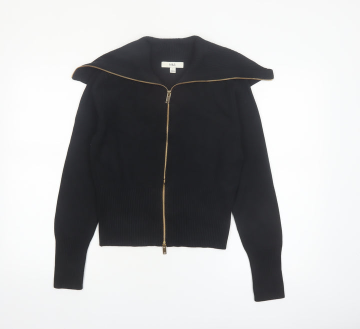 Marks and Spencer Women's Black Full Zip Knit Jumper Size S