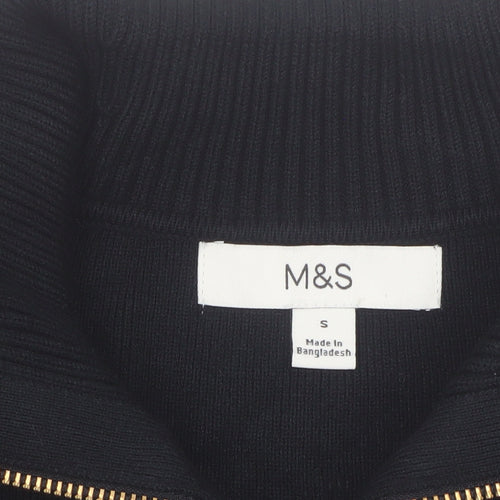 Marks and Spencer Women's Black Full Zip Knit Jumper Size S