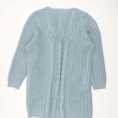 Cotton Traders Women Blue Size 16 Chunky Knit Open Long Cardigan