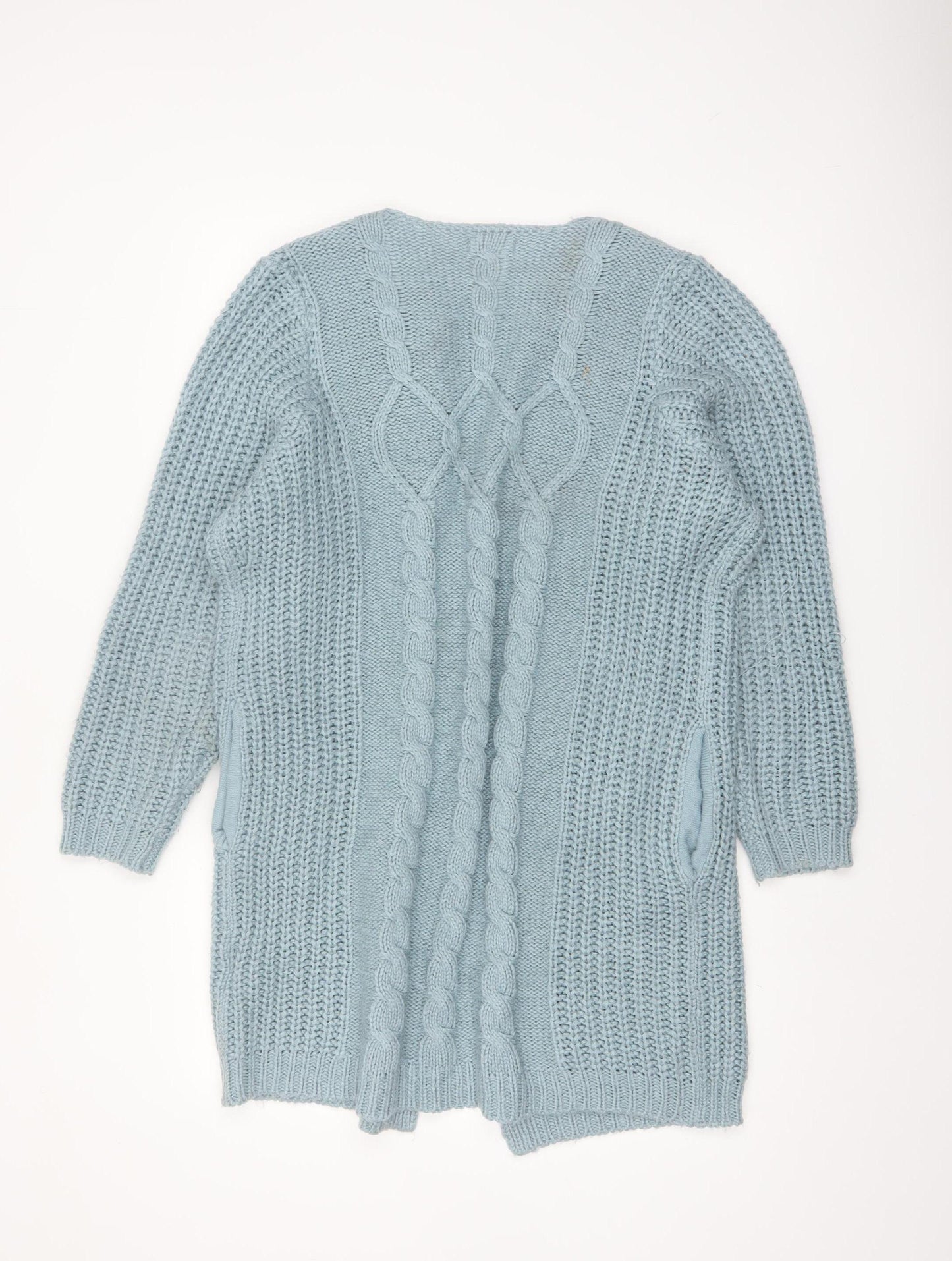 Cotton Traders Women Blue Size 16 Chunky Knit Open Long Cardigan