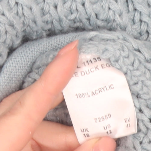 Cotton Traders Women Blue Size 16 Chunky Knit Open Long Cardigan