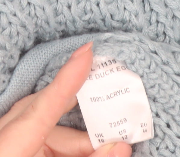 Cotton Traders Women Blue Size 16 Chunky Knit Open Long Cardigan