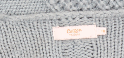 Cotton Traders Women Blue Size 16 Chunky Knit Open Long Cardigan