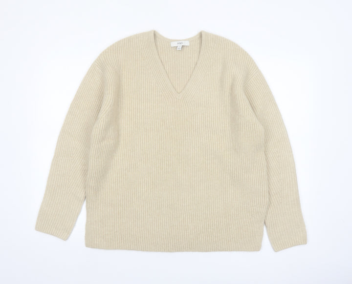 Marks and Spencer Womens Beige V-Neck Knit Jumper M