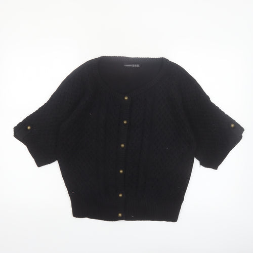 Atmosphere Women’s Black Cotton Short Sleeve Cable Knit Cardigan Size 14