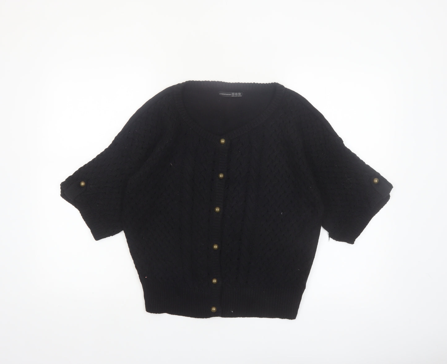 Atmosphere Women’s Black Cotton Short Sleeve Cable Knit Cardigan Size 14