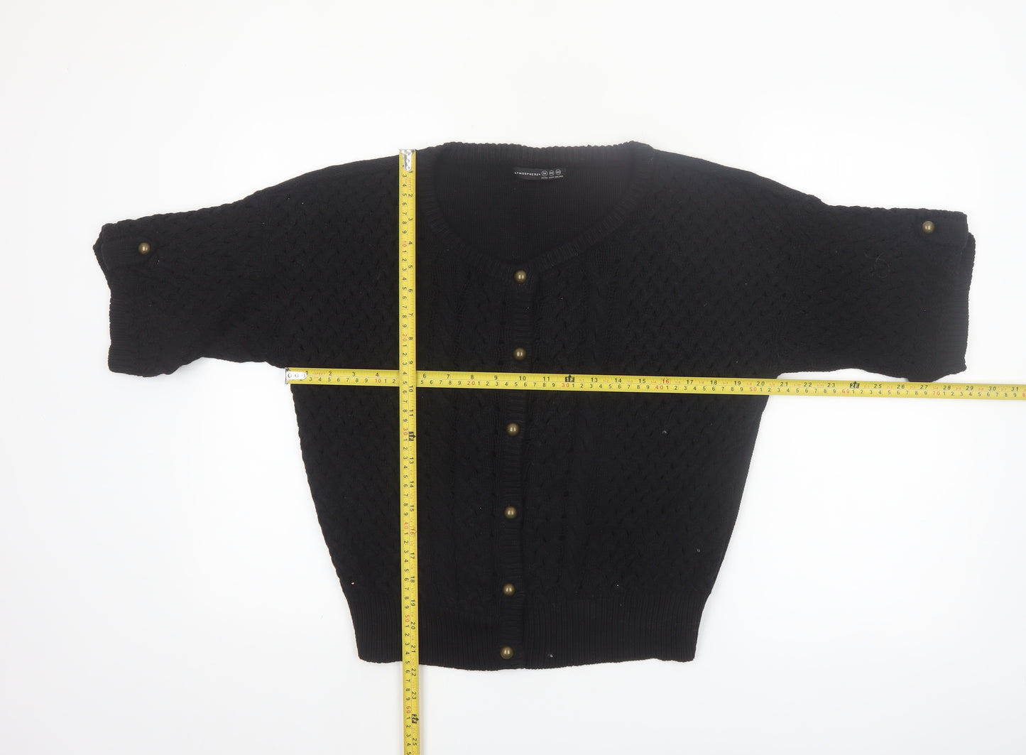 Atmosphere Women’s Black Cotton Short Sleeve Cable Knit Cardigan Size 14