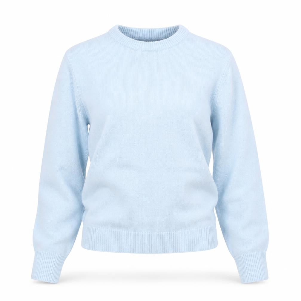 Front view of H&M Divided women’s blue crew neck jumper, size UK 8