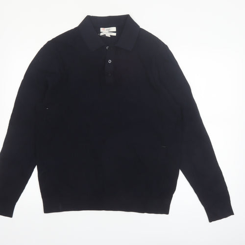 Marks and Spencer Men’s Black Cotton Modal Collared Henley Jumper L