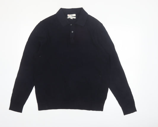 Marks and Spencer Men’s Black Cotton Modal Collared Henley Jumper L
