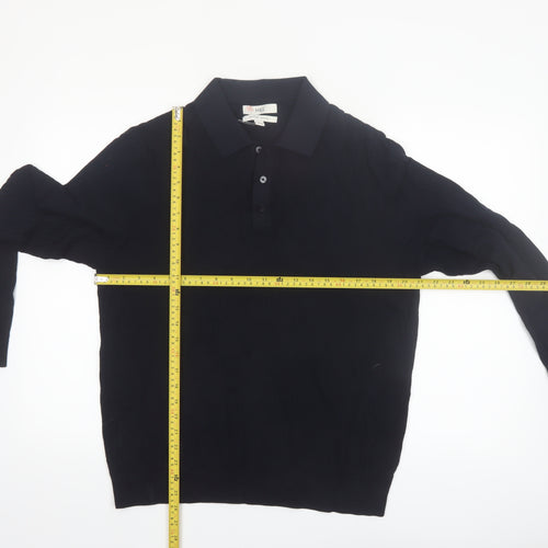 Marks and Spencer Men’s Black Cotton Modal Collared Henley Jumper L