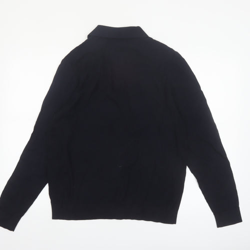 Marks and Spencer Men’s Black Cotton Modal Collared Henley Jumper L