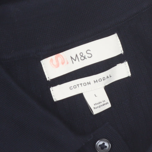 Marks and Spencer Men’s Black Cotton Modal Collared Henley Jumper L