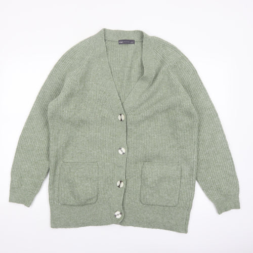 Marks and Spencer Women's Green Chunky-Knit Cardigan M