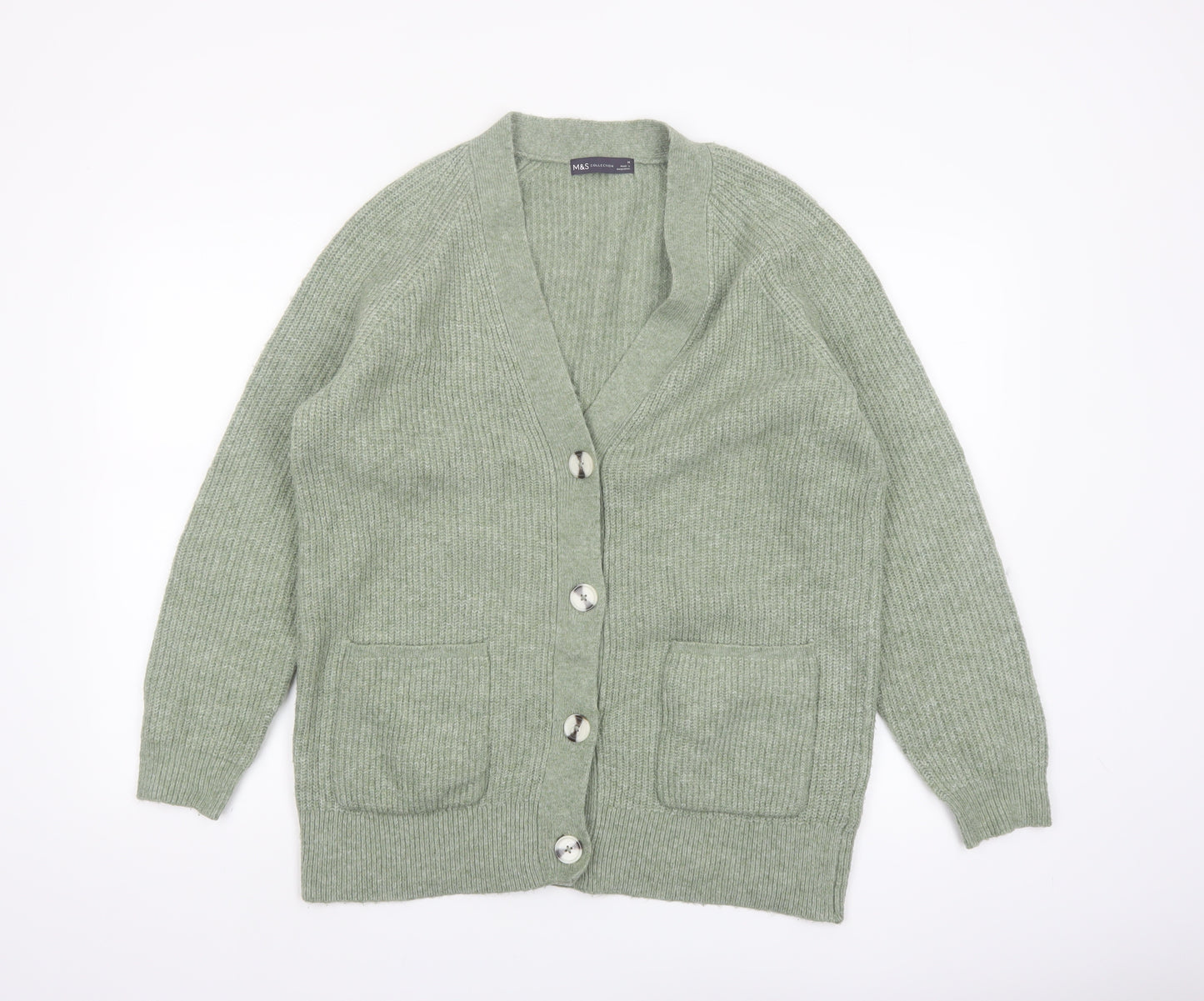 Marks and Spencer Women's Green Chunky-Knit Cardigan M