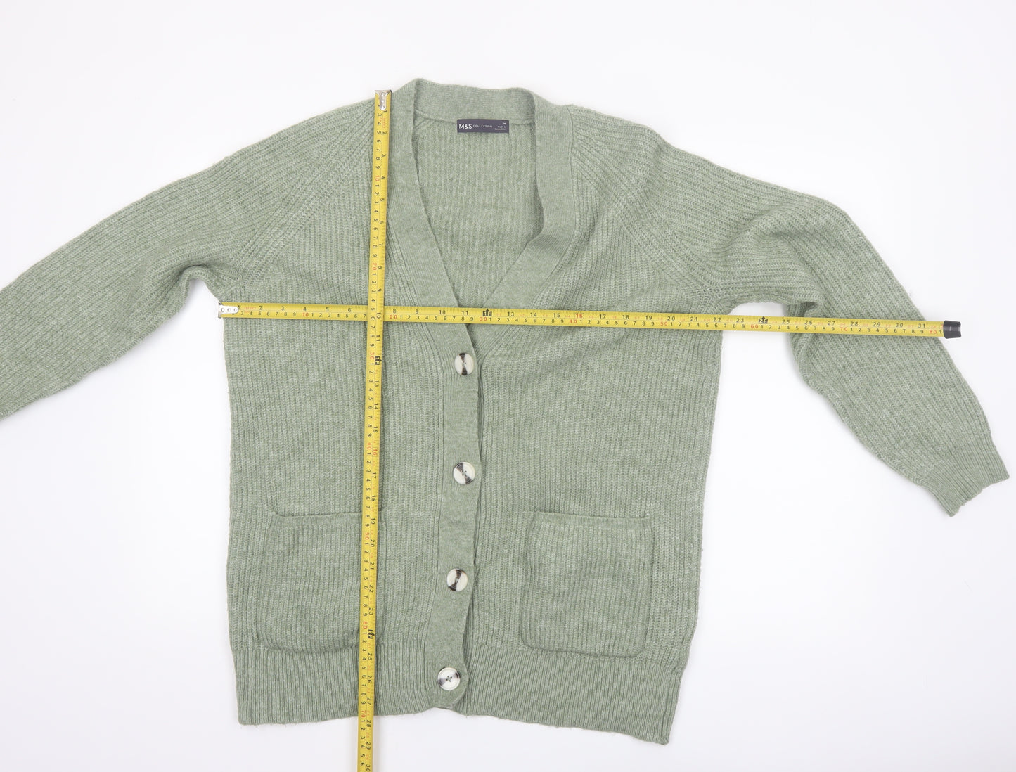 Marks and Spencer Women's Green Chunky-Knit Cardigan M