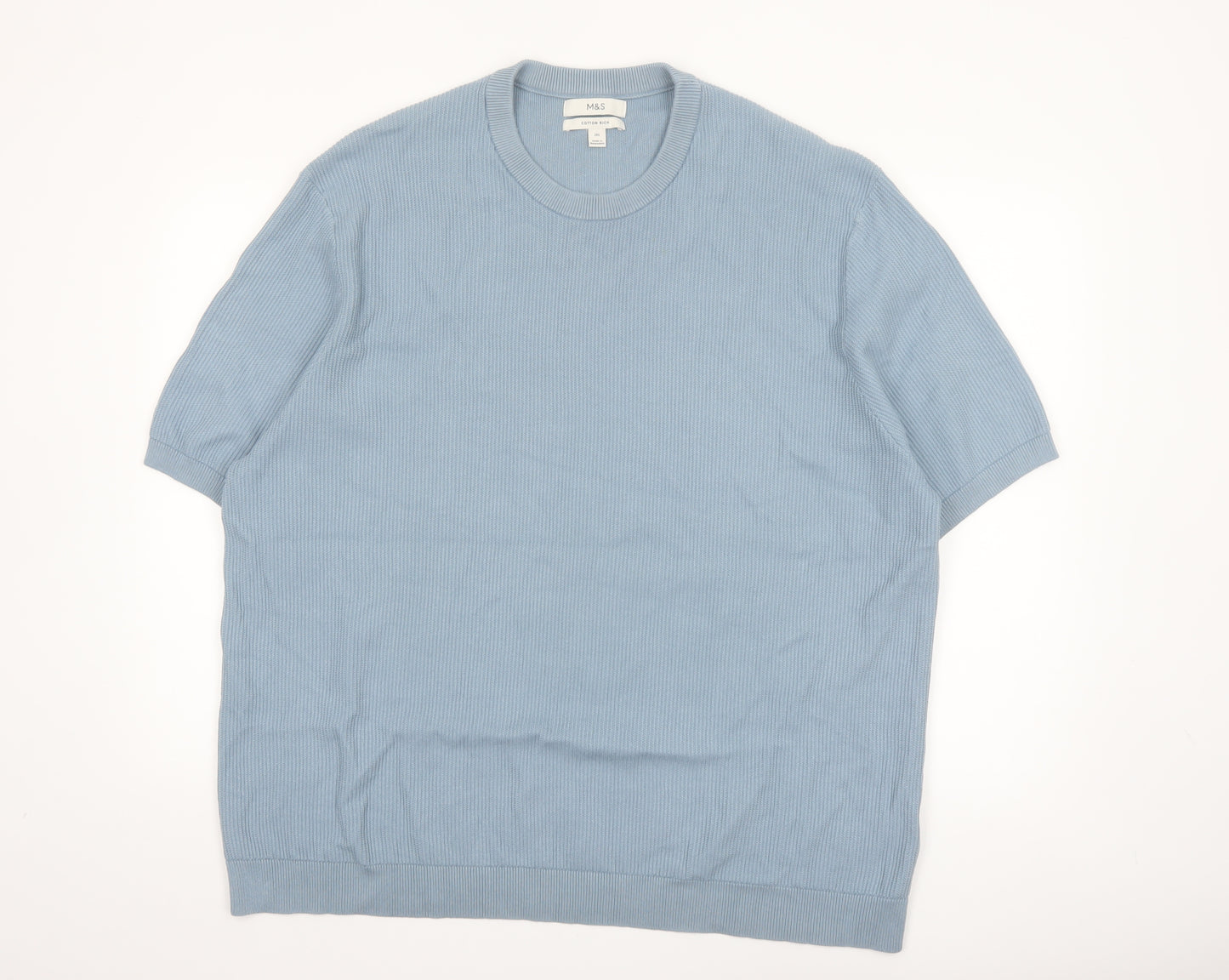 Marks and Spencer Men’s Blue Cotton Pullover Jumper 2XL Crew Neck