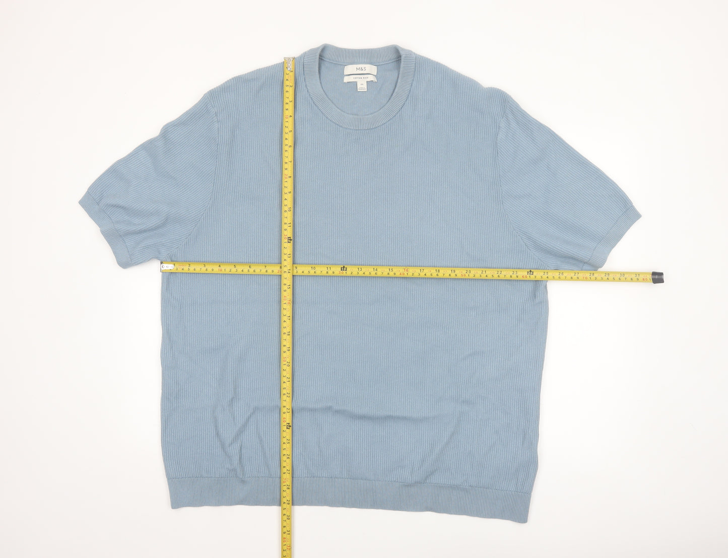 Marks and Spencer Men’s Blue Cotton Pullover Jumper 2XL Crew Neck