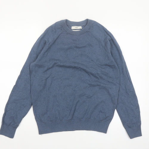 Marks and Spencer Men’s Blue Cotton Crew Neck Pullover Jumper M
