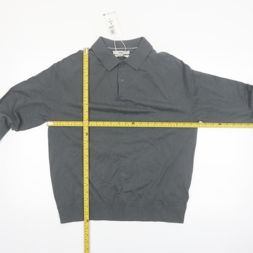 Marks and Spencer Men's Grey Cotton Collared Pullover Jumper M