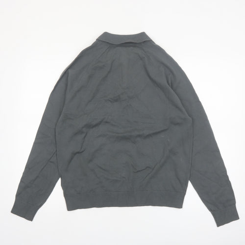 Marks and Spencer Men's Grey Cotton Collared Pullover Jumper M