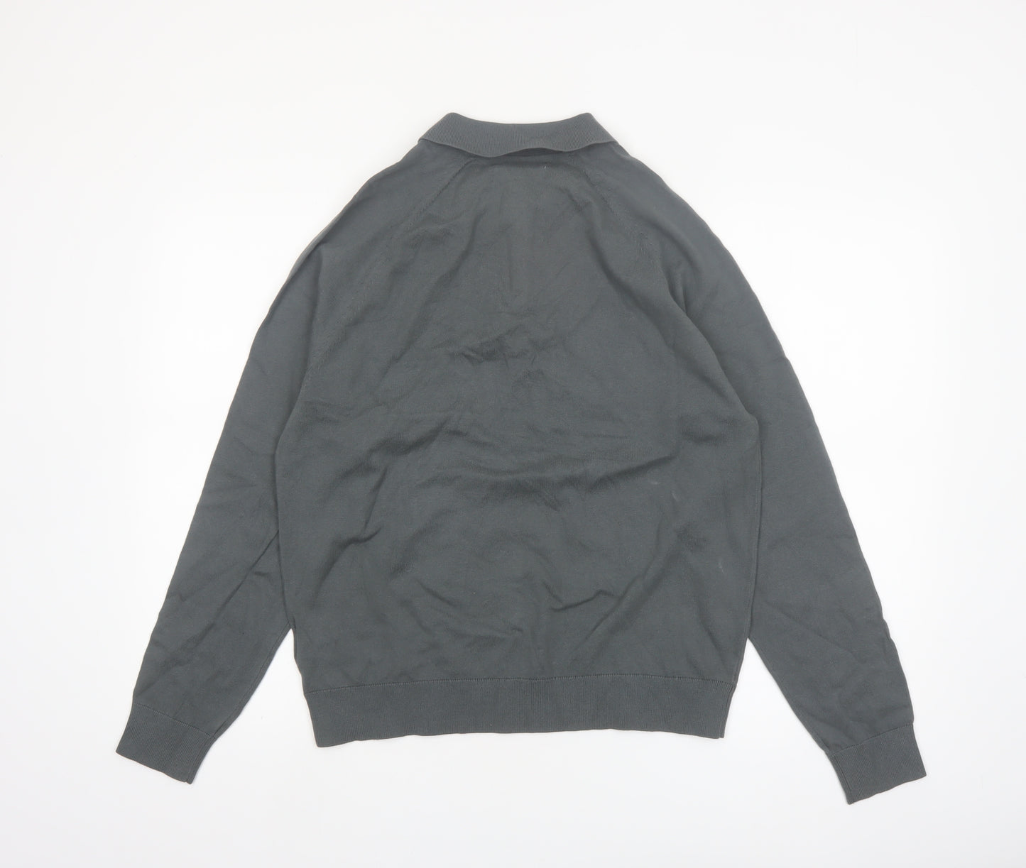 Marks and Spencer Men's Grey Cotton Collared Pullover Jumper M