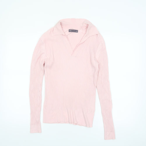 Marks and Spencer Women's Pink Collared Ribbed Pullover Jumper Size 10