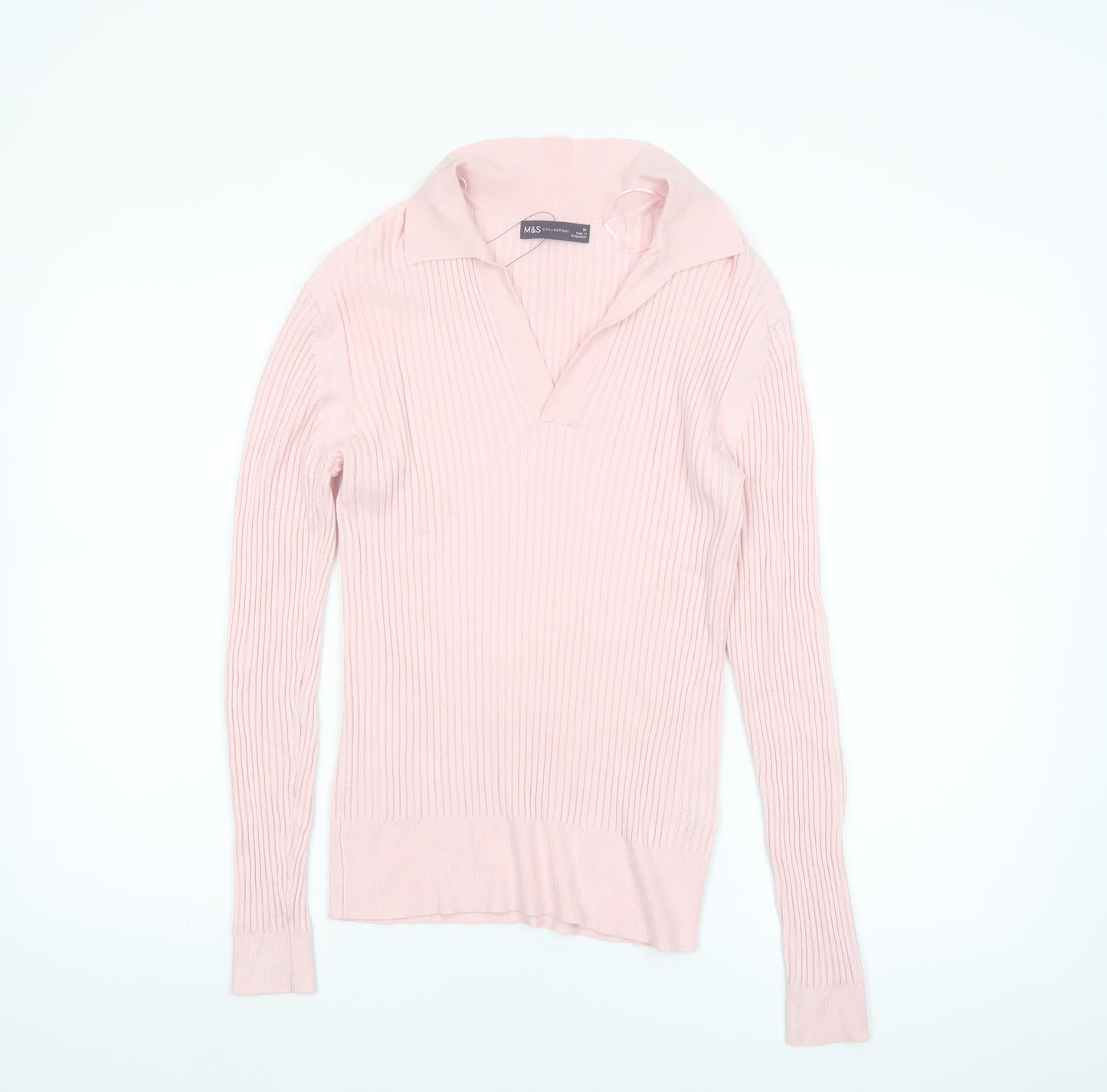 Marks and Spencer Women's Pink Collared Ribbed Pullover Jumper Size 10