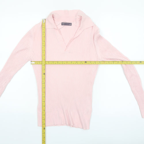 Marks and Spencer Women's Pink Collared Ribbed Pullover Jumper Size 10