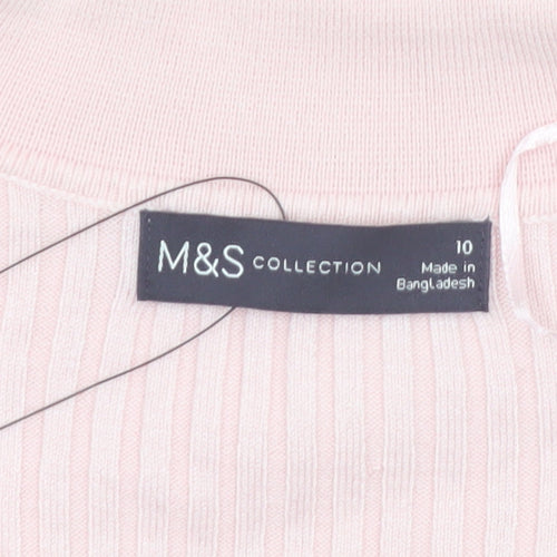 Marks and Spencer Women's Pink Collared Ribbed Pullover Jumper Size 10