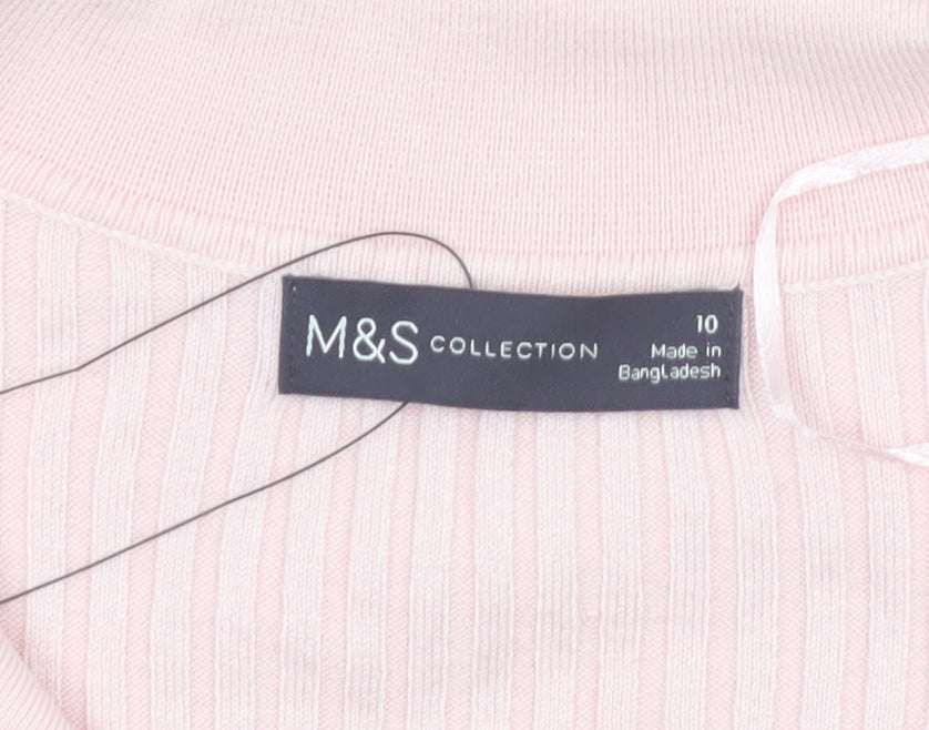 Marks and Spencer Women's Pink Collared Ribbed Pullover Jumper Size 10