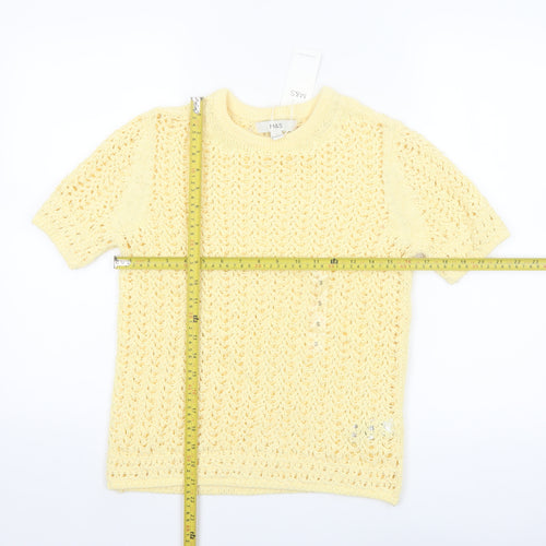 Marks and Spencer Women Yellow Crochet Short Sleeve Cotton Blend Top Size S