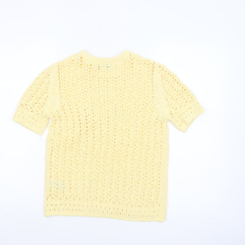 Marks and Spencer Women Yellow Crochet Short Sleeve Cotton Blend Top Size S